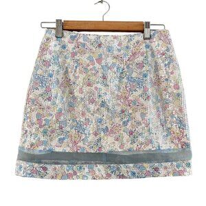 LYN Around Women's Skirt Floral Size L Mini Skirt Blue Pink Sequence Runs Small